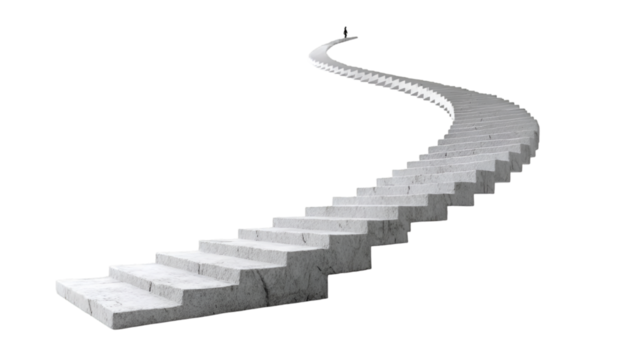 Person Ascends Grand Stone Staircase Towards Unknown Destination