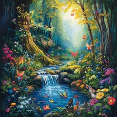 Mystical woodland alive with butterflies and flowers high resolution picture