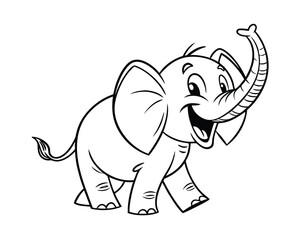 Happy Cartoon Elephant Vector Illustration Black and White Outline for Childrens Coloring Books and Educational Materials