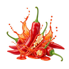 Spicy Red Chili Peppers with Sauce Splash Vibrant Food Photography