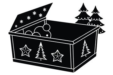 christmas toy box silhouette vector art