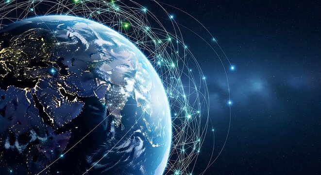 Global Digital Network Connecting the Entire Planet Earth in Outer Space