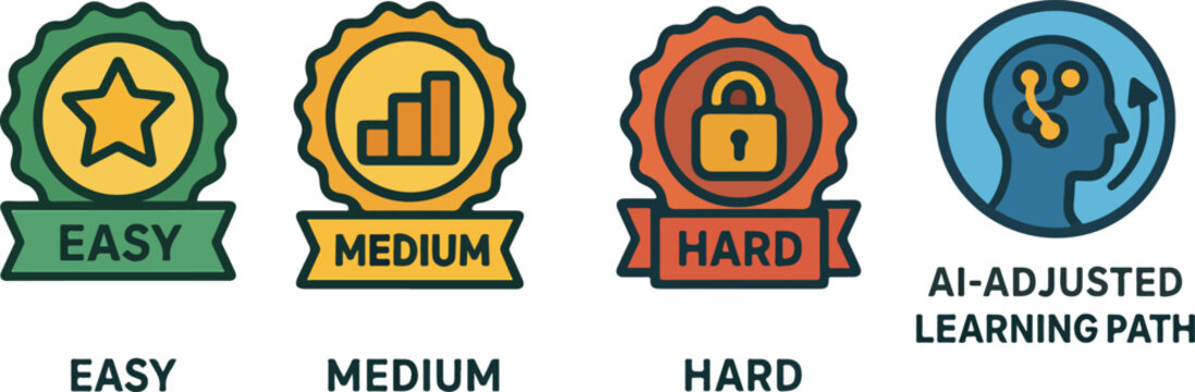 Adaptive difficulty badge easy med hard illustration