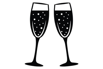 holiday champagne glasses silhouette vector art