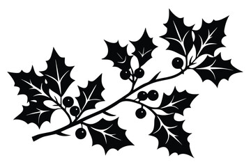 holly branch silhouette vector art