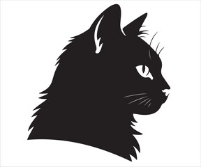Silhouette of cat head side profile with whiskers illustration