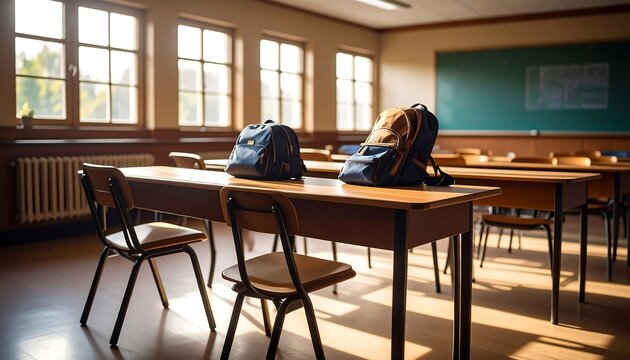 Empty classroom at sunrise - Powered by Adobe