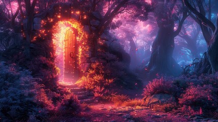Enchanted forest portal glowing with mystical energy
