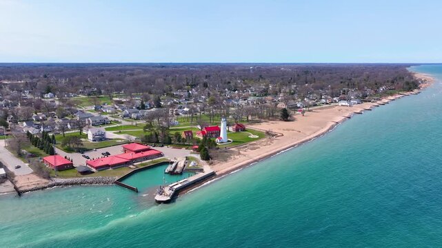Fort Gratiot Lighthouse was built in 1825 at the entrance to the St. Clair River from Lake Huron, at Port Huron, Michigan MI, USA. 