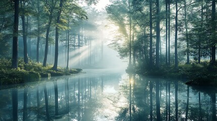 Mystical woodland water shining with pastel hues high resolution picture