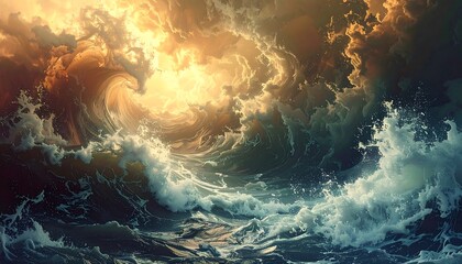 Dramatic seascape with churning waves