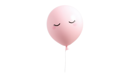Adorable Pink Balloon with Closed Eyes Floating Gently on a Transparent Background Design