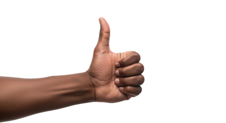 Human hand showing a thumbs up gesture isolated on transparent background