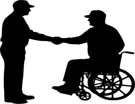 Veterans handshake in wheelchair silhouette
