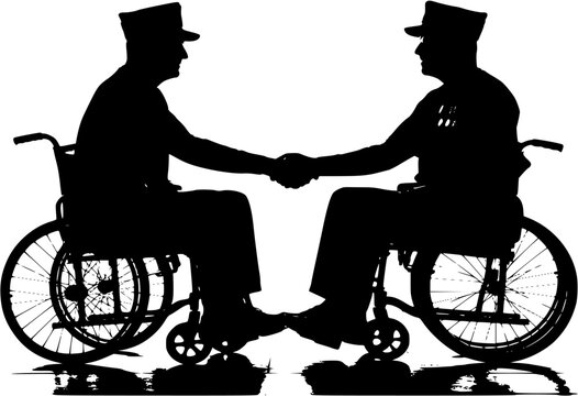 Veterans handshake in wheelchair silhouette
