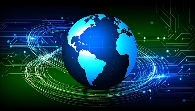 Digital globe with circuit board design - Powered by Adobe