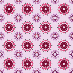 Seamless Floral and mandala Geometric Pattern in Pink and Red.