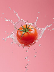 closeup of tomato in water splash