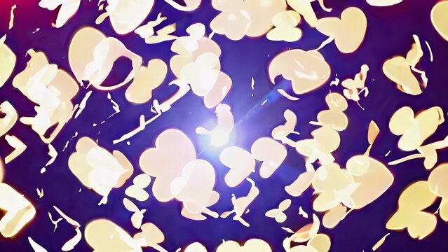 features numerous golden heart shapes floating and cascading against a deep blue and red backdrop. The hearts shimmer and move gracefully, creating a romantic atmosphere.