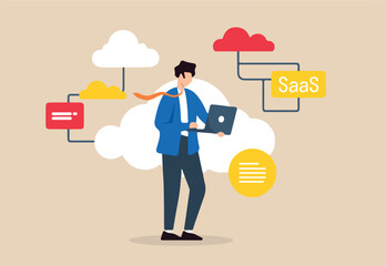 business man hand a laptop  search  in diagram