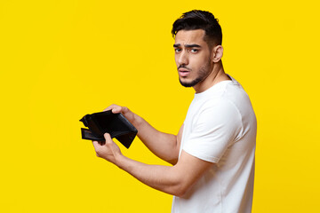 Financial crisis and bankruptcy while COVID-19 pandemic. Unhappy sad middle eastern millennial man...