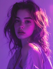 Portrait of a woman with vibrant purple lighting