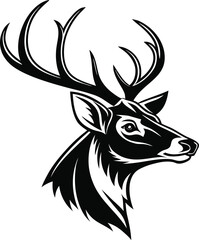 Stylized Deer Head Silhouette Vector, Majestic Stag Head Outline Illustration, Elegant Antlered Deer Silhouette Design, Woodland Animal Head Graphic