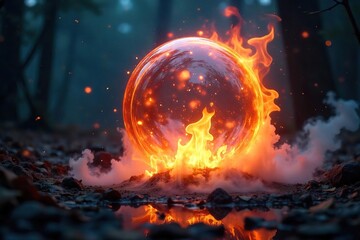 Ethereal flames dance within a mystical, glowing orb, a surreal spectacle of burning magic  The otherworldly fire emits an enchanting, smoky haze ,  wonder,  light