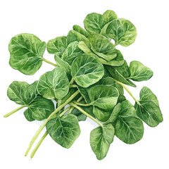 Watercress, watercolor clipart vector, isolated on a white background.
