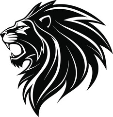 Stylized Lion Head Silhouette Mascot Vector, Fierce Lion Head Outline Illustration, Regal Jungle King Lion Silhouette Design, Bold Lion Face Mascot Graphic