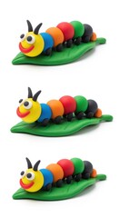Obraz premium Playful colorful clay caterpillar on green leaf
