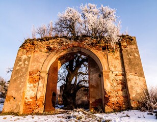Ancient archway ruins in winter