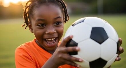 Close-up of child playing with soccer ball, joyful outdoor activity and energetic moment clearly shown.