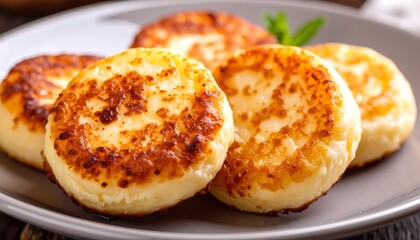 Golden fried cheese patties on a plate