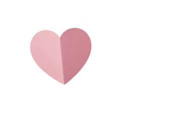 A simple pink paper heart cutout isolated on a transparent background, symbolizing love and romance