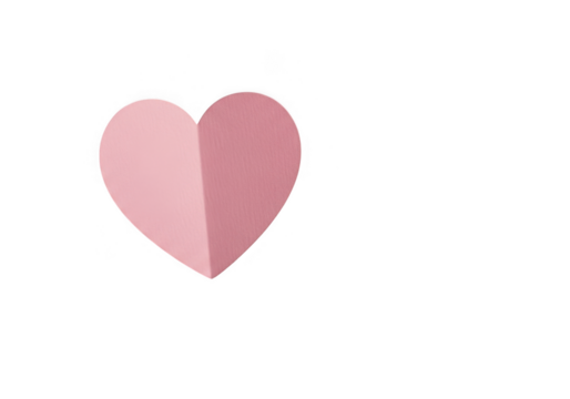 A simple pink paper heart cutout isolated on a transparent background, symbolizing love and romance