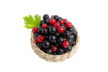 Basket of Black and Red Currants Top View, PNG, isolated on transparent Background