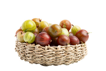 Gooseberries in Wicker Basket, Front View, PNG, isolated on transparent Background