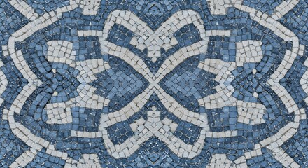 Greek mosaic stone pattern with detailed blue and white symmetry for classical cultural backgrounds