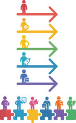 Colorful Icons Showing Business Process Stages and Teamwork