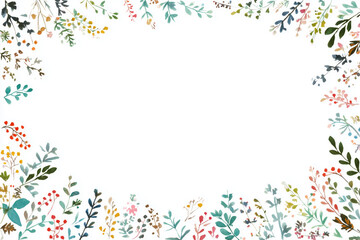 Obraz premium Colorful botanical illustration featuring various leaves and flowers arranged around a blank space for creative use