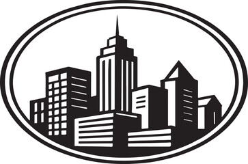 Fototapeta premium Black and white city skyline inside a circle buildings