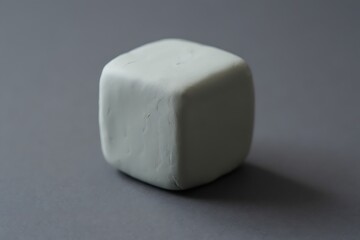Soft Gray Cube on Gray Background with Subtle Shadow and Smooth Texture