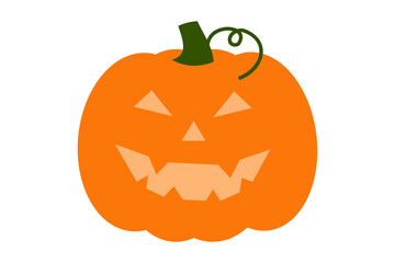 Classic Halloween jack-o-lantern pumpkin with carved triangular eyes and jagged smile vector illustration. Orange pumpkin with green stem for autumn holiday decorations and design. High resolution PNG