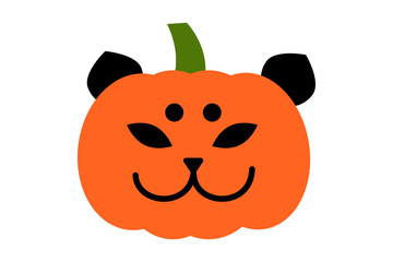 Cute Halloween cat with pumpkin jack-o-lantern, orange fur, whiskers & ears. Kawaii autumn/fall holiday vector illustration, festive decoration, cartoon character. High resolution PNG