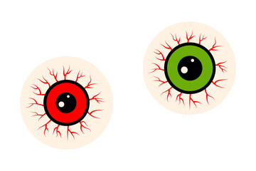 Set of creepy Halloween bloodshot eyeball vector design. Spooky monster red and green eye illustration. Isolated PNG perfect for seasonal, scary themes, trick treat, holiday decoration. High res PNG