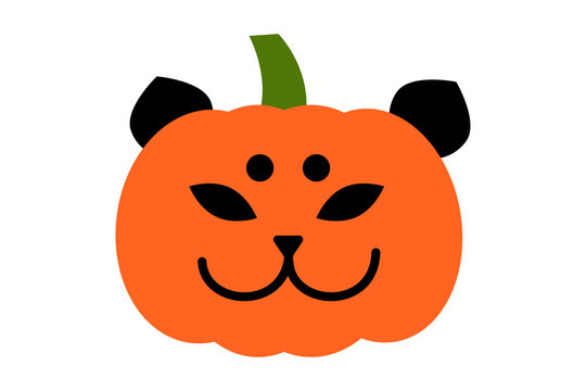 Cute Halloween cat with pumpkin jack-o-lantern, orange fur, whiskers & ears. Kawaii autumn/fall holiday vector illustration, festive decoration, cartoon character. High resolution PNG