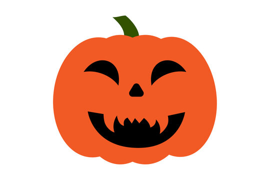 Happy, scary Halloween pumpkin jack-o-lantern winking face vector illustration. Cute orange carved pumpkin with playful expression for autumn holiday decorations, designs. High resolution PNG