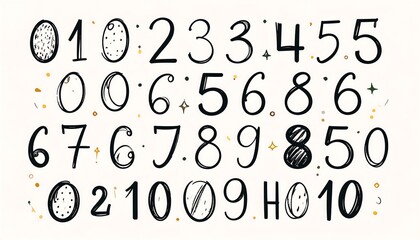 Hand drawn numbers with decorative details for educational designs