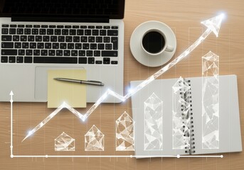 Digital growth chart over modern office workspace